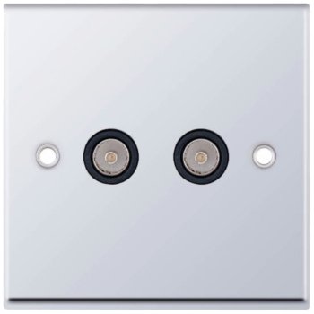 Selectric 7M-Pro Polished Chrome 2 Gang TV/FM Socket with Black Insert