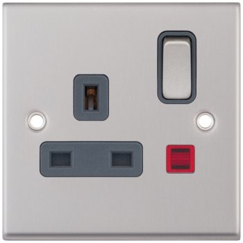 Selectric 7M-Pro Satin Chrome 1 Gang 13A DP Switched Socket with Neon and Grey Insert