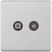 Selectric 5M-Plus Screwless Satin Chrome 2 Gang Satellite and TV/FM Socket with Grey Insert