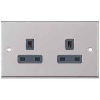 Selectric 7M-Pro Satin Chrome 2 Gang 13A Unswitched Socket with Grey Insert