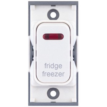 Selectric GRID360 White 20A DP Switch Module Marked ‘fridge freezer’ with Neon and White Insert