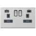 Selectric 5M-Plus Satin Chrome 2 Gang 13A Switched Socket with USB C and A Outlets - Grey Insert