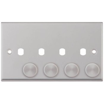 Selectric 7M-Pro Satin Chrome 2 Gang Quad Aperture Dimmer Plate with Matching Knobs