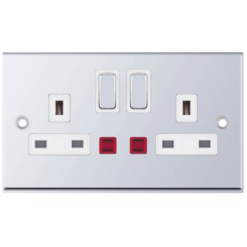 Selectric 7M-Pro Polished Chrome 2 Gang 13A DP Switched Socket with Neon and White Insert