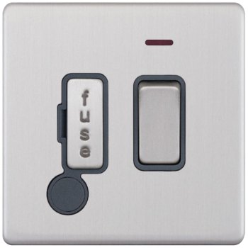 Selectric 5M-Plus Screwless Satin Chrome 13A DP Switched Fused Connection Unit with Flex Outlet, Neon, and Grey Insert