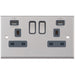 Selectric 7M-Pro Satin Chrome 2 Gang 13A Switched Socket with USB Outlet and Grey Insert