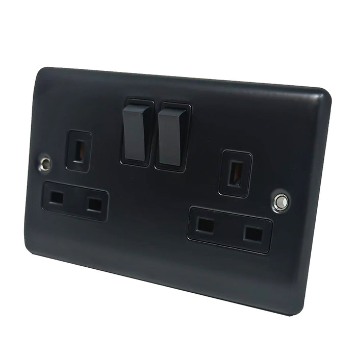 Caradok 2G 13A DP Switched Socket Matt Black