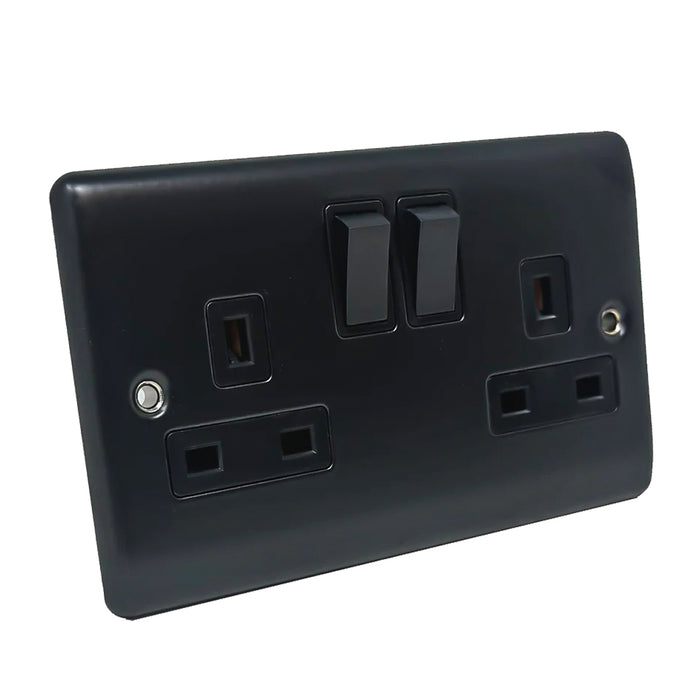 Caradok 2G 13A DP Switched Socket Matt Black