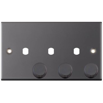 Selectric 5M Black Nickel 2 Gang Triple Aperture Dimmer Plate with Matching Knobs