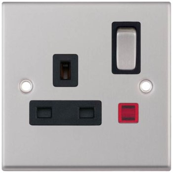 Selectric 7M-Pro Satin Chrome 1 Gang 13A DP Switched Socket with Neon and Black Insert