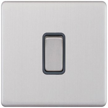Selectric 5M-Plus Screwless Satin Chrome 1 Gang 10A 2 Way Switch with Grey Insert