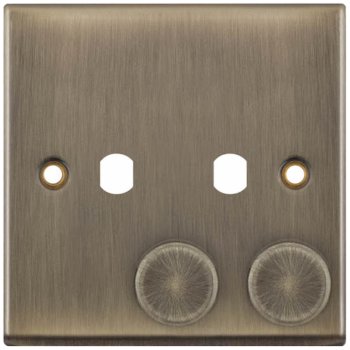 Selectric 7M-Pro Antique Brass 1 Gang Twin Aperture Dimmer Plate with Matching Knobs