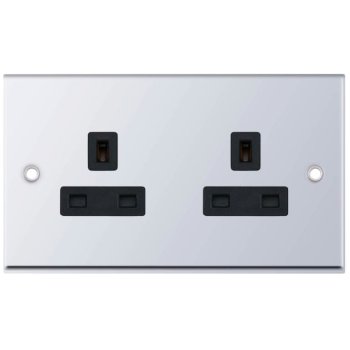 Selectric 7M-Pro Polished Chrome 2 Gang 13A Unswitched Socket with Black Insert