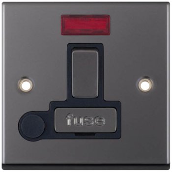 Selectric 7M-Pro Black Nickel 13A DP Switched Fused Connection Unit with Flex Outlet, Neon, and Black Insert