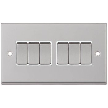 Selectric 7M-Pro Satin Chrome 6 Gang 10A 2 Way Switch with White Insert
