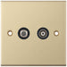 Selectric 5M Satin Brass 2 Gang Satellite and TV/FM Socket with Black Insert