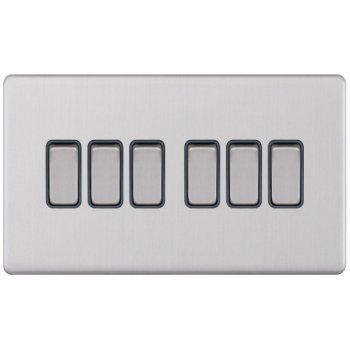 Selectric 5M-Plus Screwless Satin Chrome 6 Gang 10A 2 Way Switch with Grey Insert