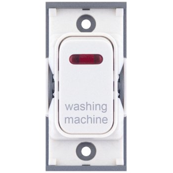 Selectric GRID360 White 20A DP Switch Module Marked ‘washing machine’ with Neon and White Insert