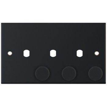 Selectric 5M Matt Black 2 Gang Triple Aperture Dimmer Plate with Matching Knobs