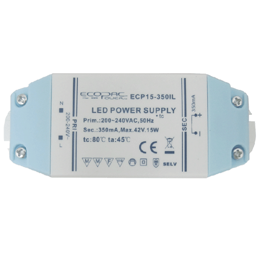 ECP15-350IL - Ecopac Constant Current LED Driver ECP15-350IL 15W 350mA LED Driver Easy Control Gear - Easy Control Gear