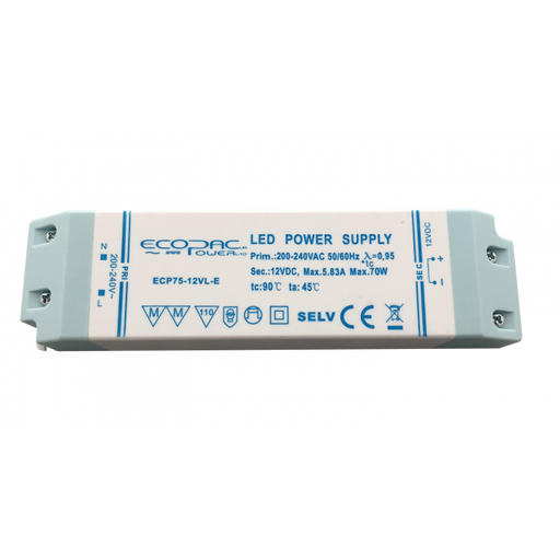 ECP75-12VL-E - Ecopac ECP75-12VL-E Constant Voltage LED Driver 75W 12V LED Driver Easy Control Gear - Easy Control Gear