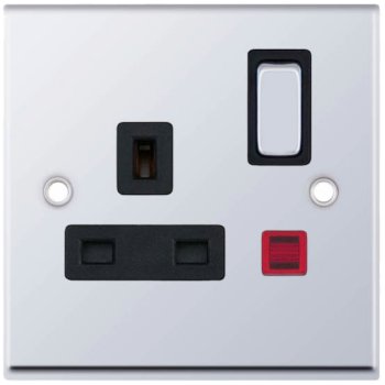 Selectric 7M-Pro Polished Chrome 1 Gang 13A DP Switched Socket with Neon and Black Insert