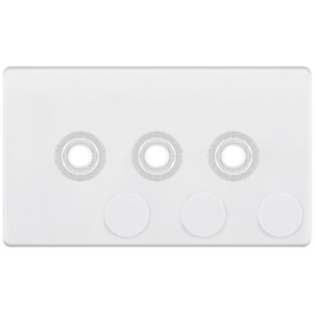 Selectric 5M-Plus Matt White 2 Gang Triple Aperture Dimmer Plate with Matching Knobs