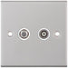 Selectric 5M Satin Chrome 2 Gang Satellite and TV/FM Socket with White Insert