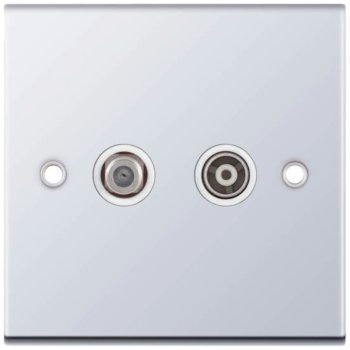Selectric 5M Polished Chrome 2 Gang Satellite and TV/FM Socket with White Insert