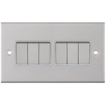 Selectric 5M Satin Chrome 6 Gang 10A 2 Way Switch with White Insert