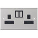 Selectric 5M Satin Chrome 2 Gang 13A Switched Socket with Black Insert