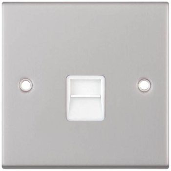 Selectric 5M Satin Chrome 1 Gang Telephone Secondary Socket with White Insert