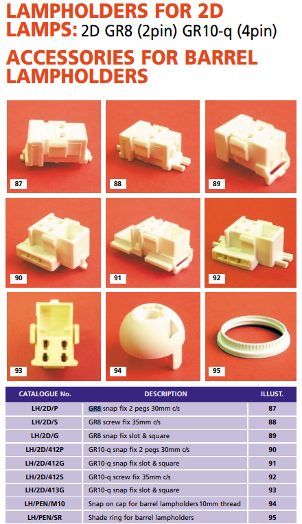 2D lampholders GR8 ( 2 Pin )  GR10 ( 4 Pin ) Lampholders Easy Control Gear - Easy Control Gear