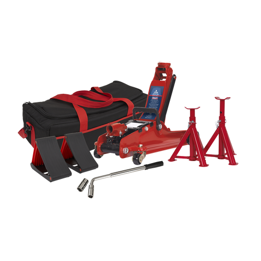 Sealey - Trolley Jack 2tonne Low Entry Short Chassis - Red & Accessories Bag Combo Jacking & Lifting Sealey - Sparks Warehouse