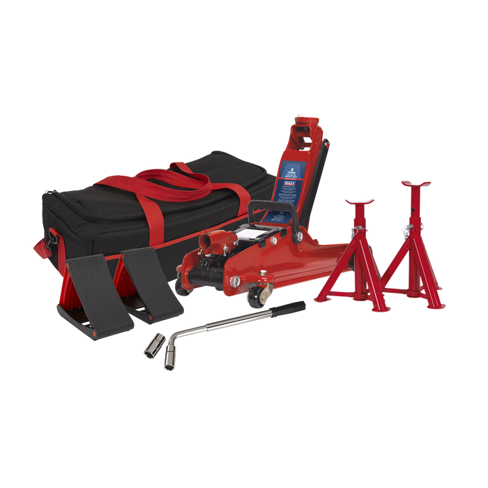 Sealey - Trolley Jack 2tonne Low Entry Short Chassis - Red & Accessories Bag Combo Jacking & Lifting Sealey - Sparks Warehouse