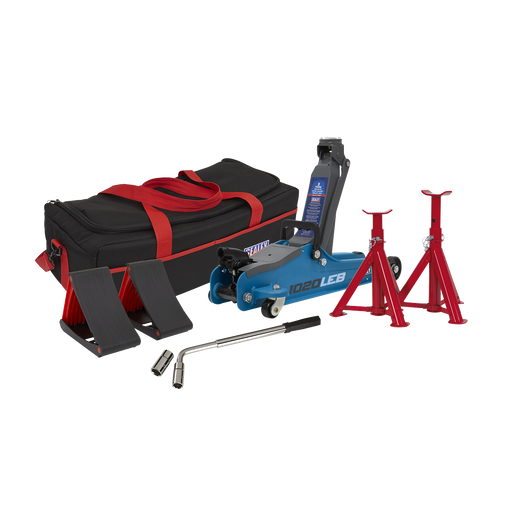 Sealey - Trolley Jack 2tonne Low Entry Short Chassis - Blue and Accessories Bag Combo Jacking & Lifting Sealey - Sparks Warehouse