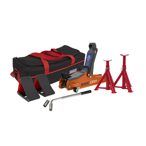 Sealey - Trolley Jack 2tonne Low Entry Short Chassis - Orange and Accessories Bag Combo Jacking & Lifting Sealey - Sparks Warehouse
