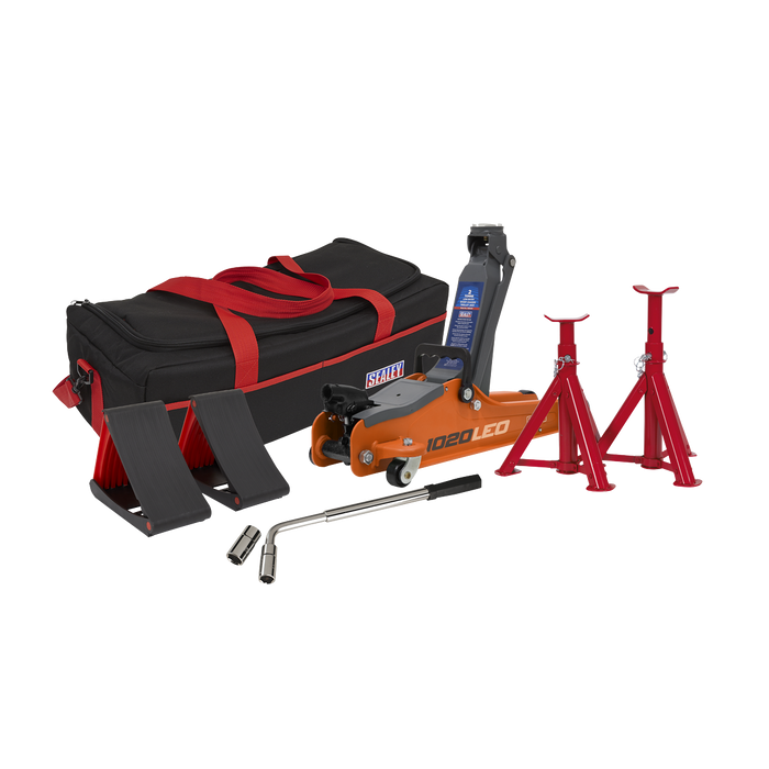 Sealey - Trolley Jack 2tonne Low Entry Short Chassis - Orange and Accessories Bag Combo Jacking & Lifting Sealey - Sparks Warehouse