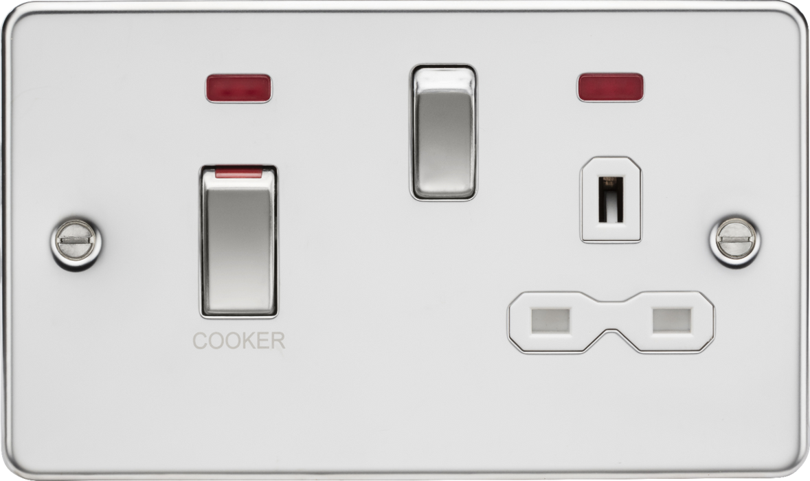 Knightsbridge FPR83MNPCW 45A DP Switch and 13A switched socket with neons - polished chrome with white insert