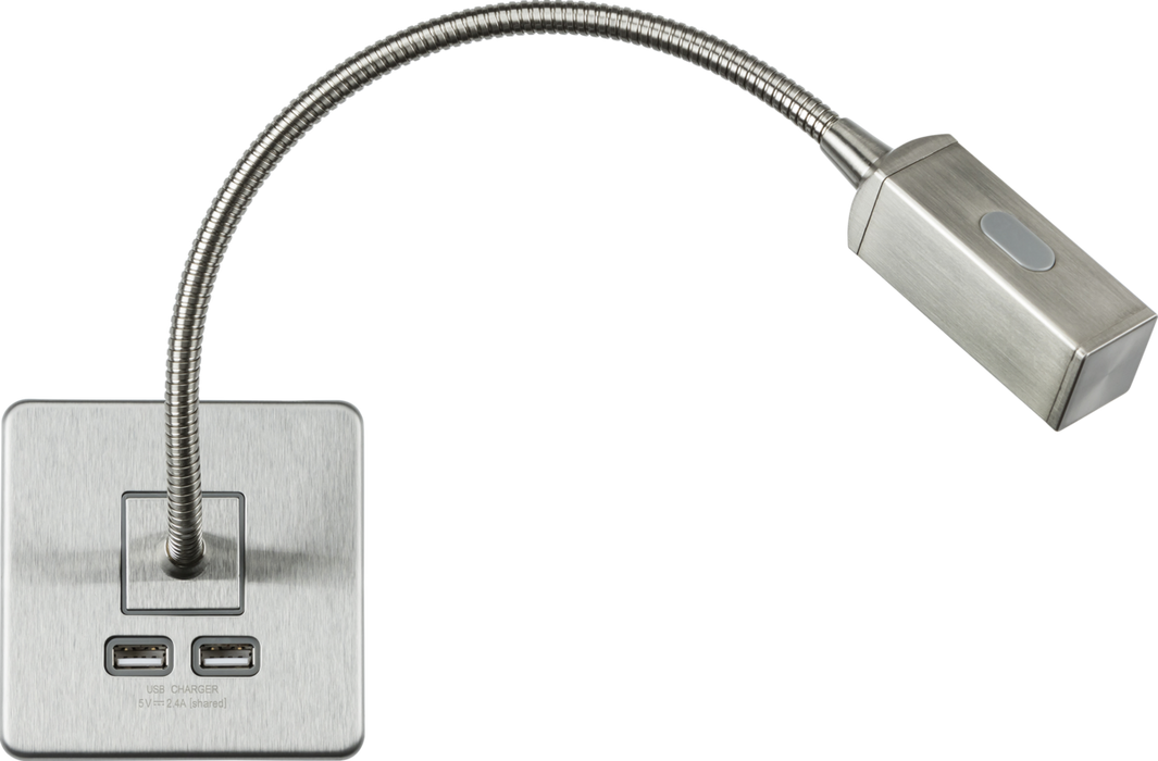Knightsbridge SFRLBC Screwless Reading Light with Dual USB Charger - Brushed Chrome ML Knightsbridge - Sparks Warehouse