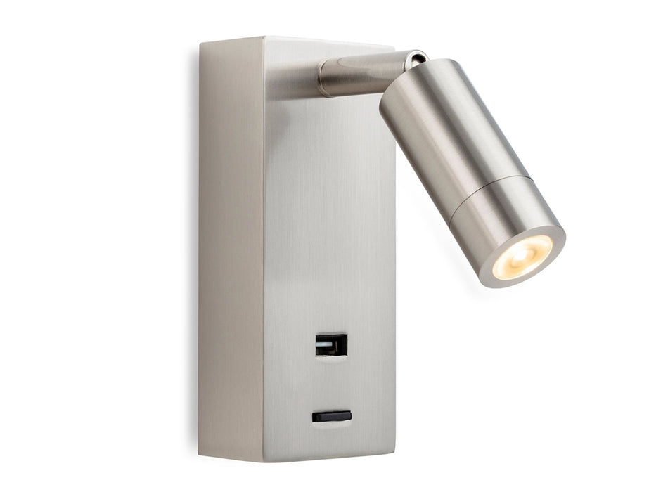 Firstlight 2896BS Clifton LED Wall Light with USB Port Brushed Steel Firstlight - Sparks Warehouse