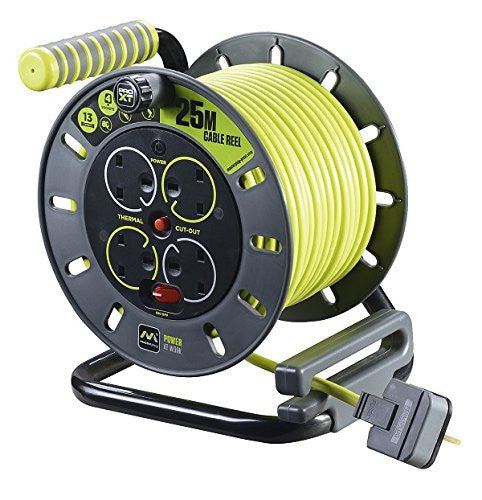 Masterplug Power at Work Four Power Outlets, Open Cord Reel with Winding  Handle and Two USB Charging Ports, Overload Circuit Breaker and Power  Switch, 75 Feet 14AWG, High Visibility Cord, Green 