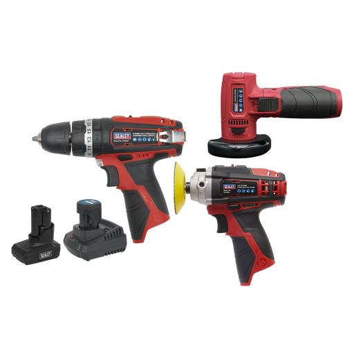Sealey - CP1200COMBO7 SV12 Series 3 x 12V Cordless Power Tool Combo Kit One Battery Platforms Sealey - Sparks Warehouse