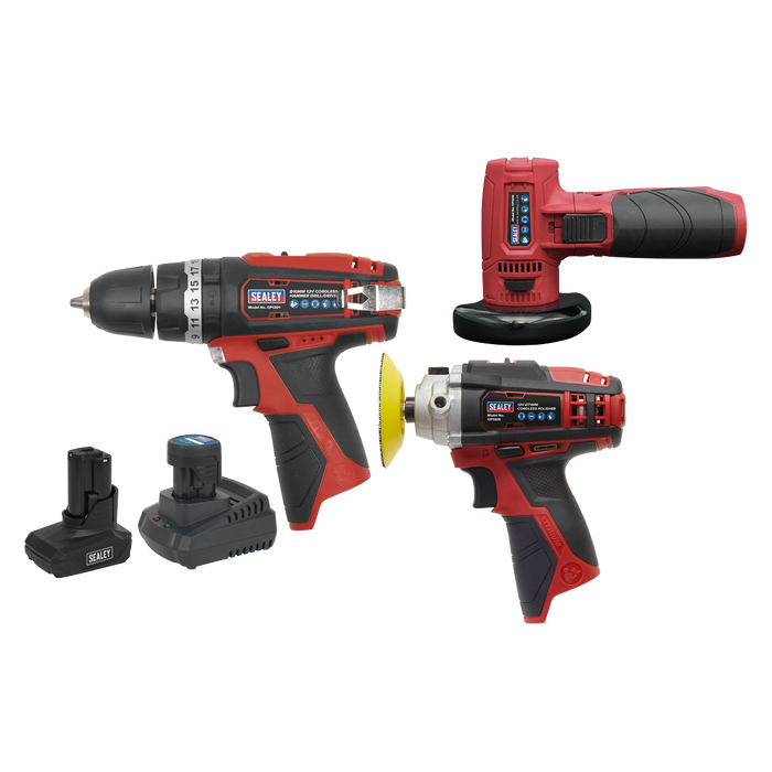 Sealey - CP1200COMBO7 SV12 Series 3 x 12V Cordless Power Tool Combo Kit One Battery Platforms Sealey - Sparks Warehouse