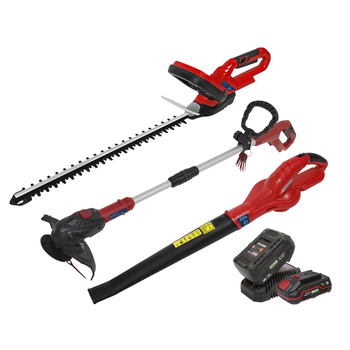 Sealey - CP20VCOMBO6 20V Series 3 x Garden Power Tool Kit - 2 Batteries One Battery Platforms Sealey - Sparks Warehouse