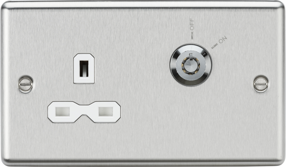 Knightsbridge CL9LOCKBCW 13A 1G DP Lockable socket - Brushed Chrome with white insert  Sparks Warehouse - Sparks Warehouse