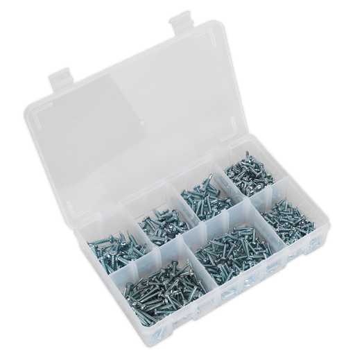 Sealey - AB060SDS Self Drilling Screw Assortment 500pc Pan Head Phillips Zinc D7504N Consumables Sealey - Sparks Warehouse
