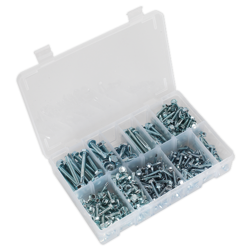 Sealey - AB061SDH Self Drilling Screw Assortment 410pc Hex Head Zinc DIN 7504K Consumables Sealey - Sparks Warehouse