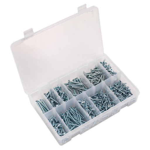 Sealey - AB065STCP Self Tapping Screw Assortment 600pc Countersunk Pozi Zinc DIN 7982 Consumables Sealey - Sparks Warehouse