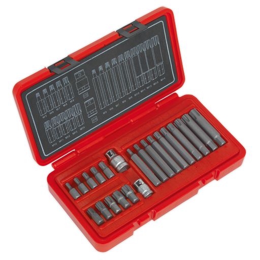 Sealey - AK2190 Ribe Bit Set 22pc 3/8" & 1/2"Sq Drive Hand Tools Sealey - Sparks Warehouse